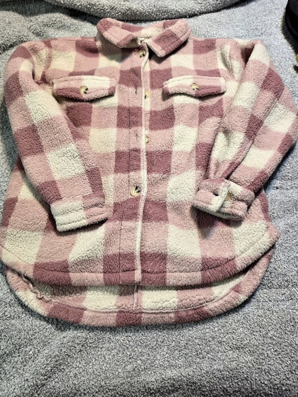 Aeropostale Plaid Sherpa Shacket Pink & White